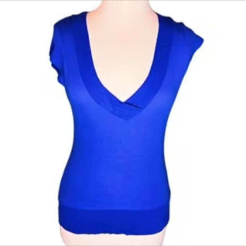 Derek Heart breathable Knit Blue Top V-Neck Stretch Short Sleeve Shirt Sleeveles